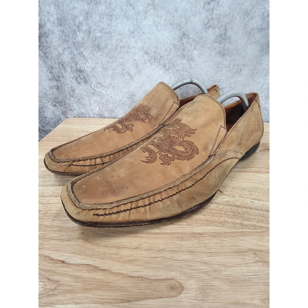 Vintage Mark Nason Loafers Men 10 Brown Leather Etch Dragon Slip On Shoes Italy